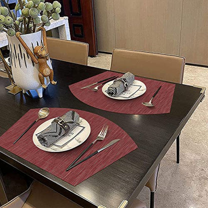 SHACOS Large Size Wedge Placemats with Centerpiece Round Mat Set of 5 Round Table Place Mats Washable Dining Table Placemats Reversible Durable, Burgundy - color: Burgundy