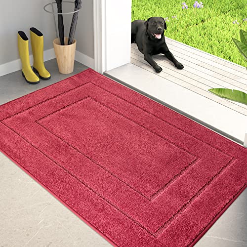 PURRUGS Dirt Trapping Door Mat Indoor Entrance, 32" x 47", Burgundy Red | Machine Washable, Non-Slip, Waterproof TPR Backing, Super Absorbent, Low Profile, Entryway Rug for Muddy Paws and Shoes - color: Burgundy Red, size: 32" X 47"