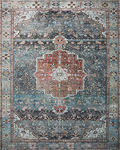 Loloi Margot Ocean/Brick 2'-3" x 3'-9" Accent Rug | MAT-05 CloudPile™ Printed Approx. 2x4 Blue Entryway Kitchen, Timeless, Classic, Plush, Luxurious, Accent Rug - color: Ocean / Brick, size: 2'3" x 3'9" (Rectangular)