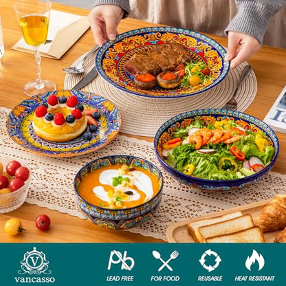 vancasso 24-Piece Dinnerware Sets,Plates & Bowls Sets Service for 6, Bohemian Porcelain Dishes Set for 6, Kitchen Dinner Set,Microwave & Dishwasher Safe, Scratch Resistant,Series KRVI - size: Service for 6 (24 Pcs)