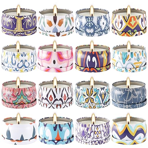 16 Pack Small Scented Candles Set-2.5 oz Aromatherapy Candle 100% Natural Soy Wax-Portable Travel Tin Candle for Woman Home Décor Birthdays Meditation - color: 16 pack
