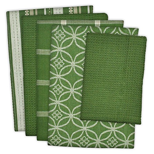 DII Assorted Woven Kitchen Set, Dishtowel, 18x28, Dishcloth, 13x13, Sage, 5 Piece - color: Sage, size: Dishtowel, 18x28"; Dishcloth, 13x13"