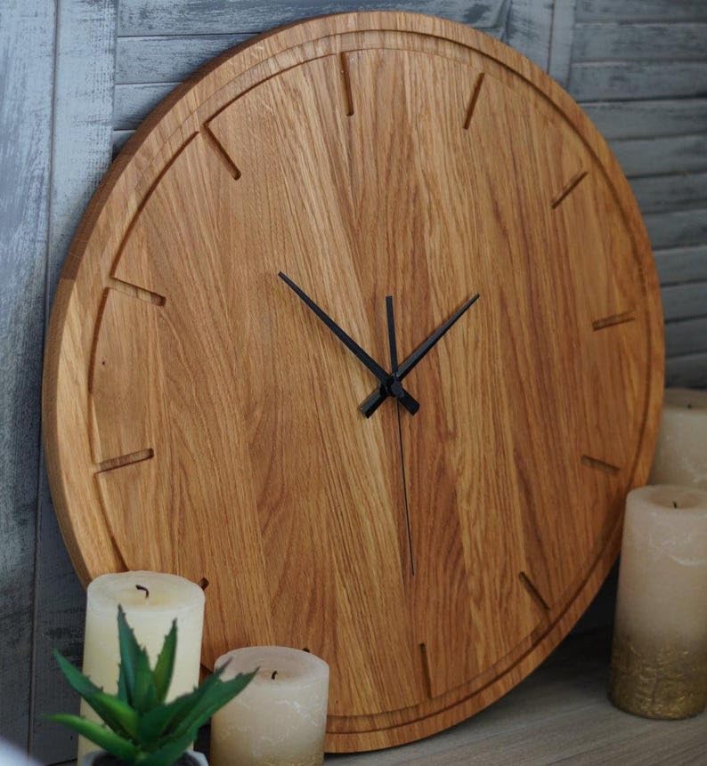 Solid Oak Wooden Wall Clock – Minimalist Silent Clock