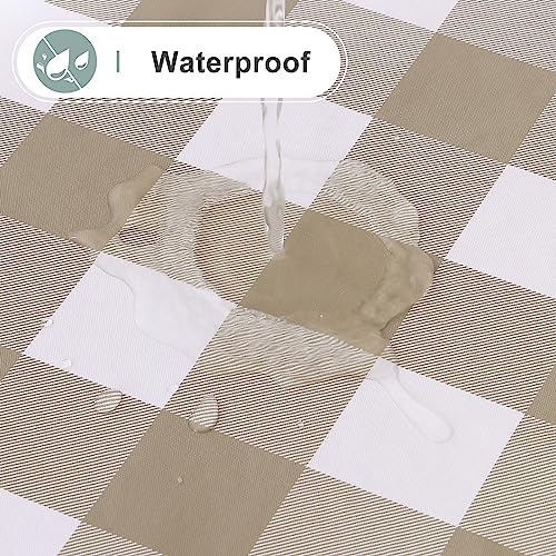 Round Waterproof Vinyl Table Cloth, Buffalo Flannel Backed Tablecloth, Wipeable Plastic Table Cover for Dinner, Kitchen, Picnic (60", Khaki and White) - color: Khaki and White, size: 60" (Round)