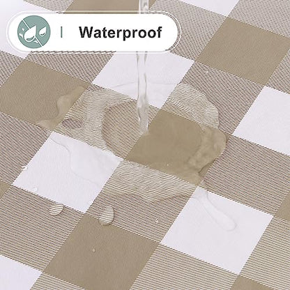 Round Waterproof Vinyl Table Cloth, Buffalo Flannel Backed Tablecloth, Wipeable Plastic Table Cover for Dinner, Kitchen, Picnic (60", Khaki and White) - color: Khaki and White, size: 60" (Round)
