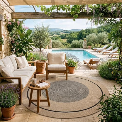 LUMI 4' Round Natural Jute Area Rug, Braided Farmhouse Rug - color: Toffee Trace, size: 4'x4'