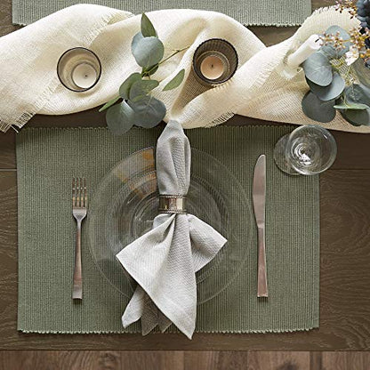 DII Basic Everyday Ribbed Tabletop 100% Cotton, Placemat Set, 13x19, Artichoke, 6 Piece - color: Artichoke, size: 13x19"
