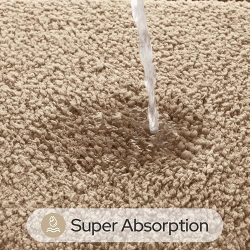 HOMEIDEAS Beige Oval Bathroom Rug Sets 2 Piece 20" x 32" + 16" x 24" | Microfiber Bath Mats, Non-Slip TPR Backing, Ultra Absorbent & Quick Dry, Machine Washable for Bathroom, Shower, Tub - color: Beige