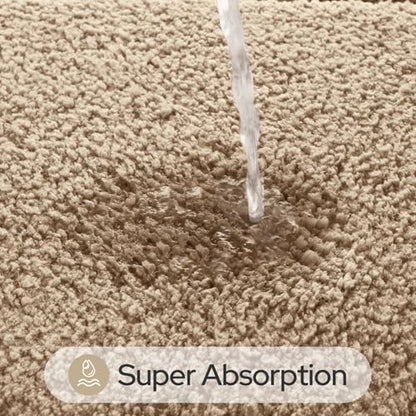 HOMEIDEAS Beige Oval Bathroom Rug Sets 2 Piece 20" x 32" + 16" x 24" | Microfiber Bath Mats, Non-Slip TPR Backing, Ultra Absorbent & Quick Dry, Machine Washable for Bathroom, Shower, Tub - color: Beige