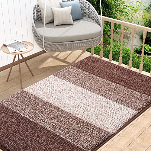 Kitinjoy Indoor Outdoor Door Mat, 48x32 Non-Slip Dirt Trapper Doormats | Brown Low-Profile Washable Inside Entrance Front Floor Mat, Sturdy Soft Entry Striped Doormats for Entryway - color: Brown, size: 48'' X 32''