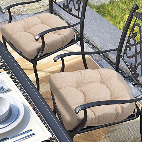 Magpie Fabrics Outdoor/Indoor Tufted Seat Cushion with Ties Set of 2, 19"x19" Waterproof Patio Chair Pads Tatami Floor Pillow for Room Garden Balcony Office Decor (Beige Linen) - color: Beige Textured