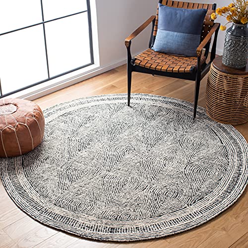 SAFAVIEH Abstract Collection Area Rug - 4' Round, Ivory & Charcoal, Handmade Wool, Ideal for High Traffic Areas in Living Room, Bedroom (ABT340H) - color: Ivory/Charcoal, size: 4' (Round)