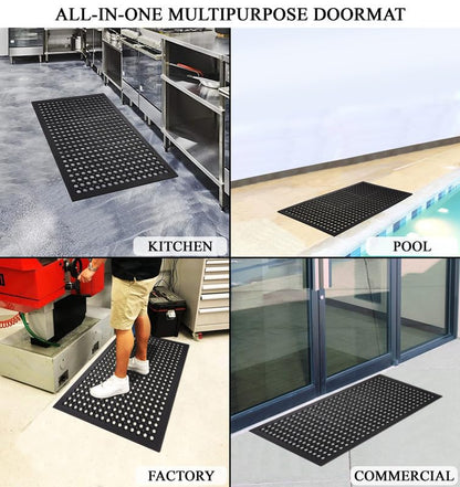 A1 Home Collections Anti Fatigue Mat, 0.6" Thick Heavy Duty Rubber Floor Mat with Drainage Holes - Non-Slip Kitchen, Bar & Restaurant Mat, 24x36 in (3 Pack) - size: 3 Pack - 36"L x 24"W x 0.6"Th