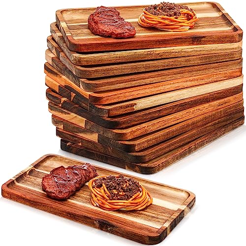 Roshtia 12 Pcs Acacia Wood Serving Tray Dinner Plates,8'' X 12'' X 0.6'' | Rectangular Wooden Platter Food Tray Cheese Charcuterie Board Bulk for Fruit Vegetable Appetizer Christmas Party Supplies - size: 8'' X 12'' X 0.6''