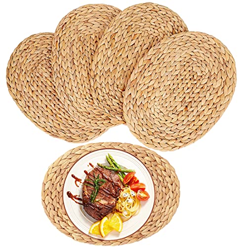 Oval Woven Placemats, Natural Water Hyacinth Placemats Set of 4, Straw Braided Rattan Placemats, 12x16 Inches Plate Chargers Set, Non-Slip Heat Resistant Woven Chargers for Dining Table - color: Water Hyacinth Brown, size: Oval Set of 4