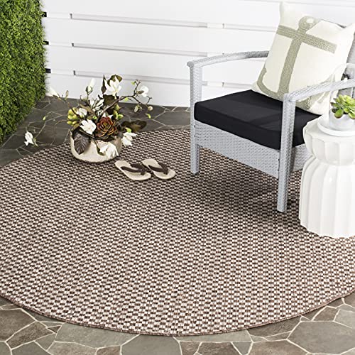 SAFAVIEH Courtyard Collection 4' Round Light Brown/Light Grey CY8653 Indoor/Outdoor Non-Shedding Easy Cleaning Patio Backyard Porch Deck Mudroom Area Rug - color: Light Brown/Light Grey, size: 4' (Round)