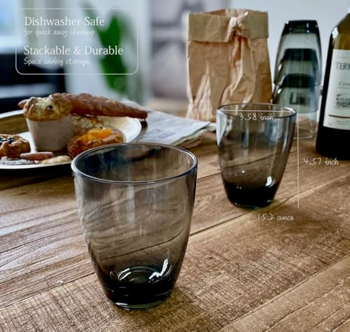 KLIFA- ETON- 15.2 & 20.8 ounce, Set of 8, Acrylic Tumbler & Highball Drinking Glasses Set, Stackable Plastic Drinkware, Dishwasher Safe Cups, Gray-Black - color: Gray/Black, style: 15.2 & 20.8 ounces, Set of 8