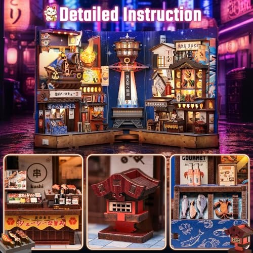 Japanese Book Nook Kit - DIY Miniature House Kit for Adults | Japan 3D Wooden Puzzles Bookshelf Nook Decor Gifts for Women Men (Tsutenkaku Ichiban Street) - style: Tsutenkaku Ichiban Street