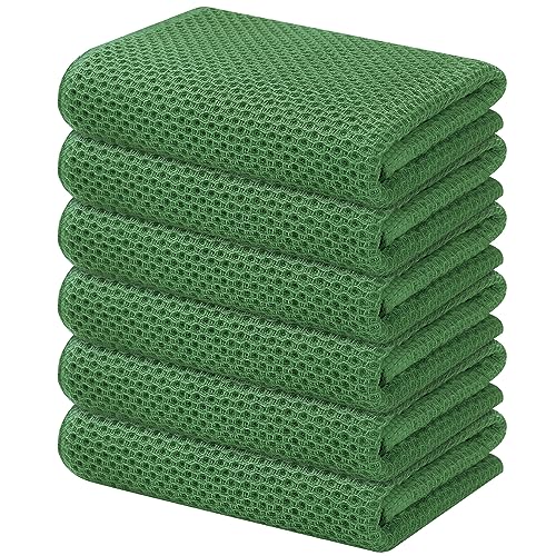Kitinjoy 100% Cotton Waffle 6-Pack Kitchen Towels, 13" x 28", Grass Green | Super Soft, Ultra-Absorbent, Fast Drying, lightweight, Quick Drying Kitchen Hand Towels - color: Grass Green, size: 13 x 28 - 6 Pack