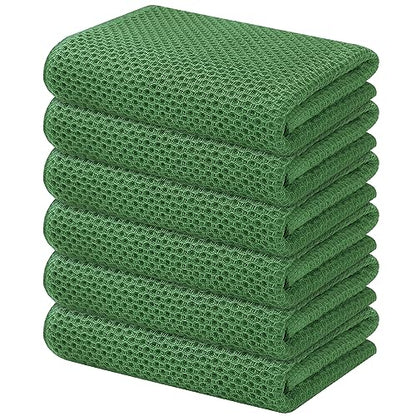 Kitinjoy 100% Cotton Waffle 6-Pack Kitchen Towels, 13" x 28", Grass Green | Super Soft, Ultra-Absorbent, Fast Drying, lightweight, Quick Drying Kitchen Hand Towels - color: Grass Green, size: 13 x 28 - 6 Pack