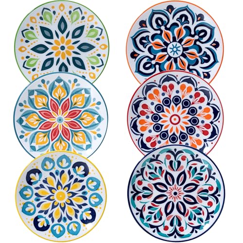 LEHAHA Porcelain Appetizer Plates Set of 6, 6 Inch Small Ceramic Dessert Plates, 6-Piece Floral Round Plates for Salad, Appetizer, Snack, Microwave & Dishwasher Safe - color: Talavera