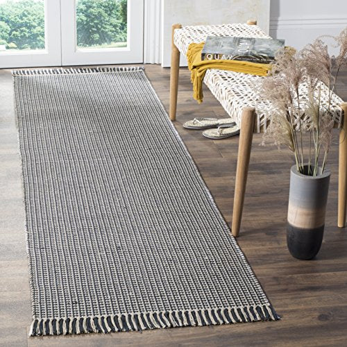 SAFAVIEH Montauk Collection Runner Rug - 2'3" x 6', Ivory & Navy, Handmade Flat Weave Boho Farmhouse Cotton Tassel Fringe, Ideal for High Traffic Areas in Living Room, Bedroom (MTK340B) - color: Ivory/Navy, size: 2'3" x 6' (Runner)