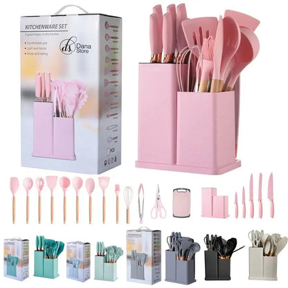 Kitchen Utensil Set with Holder – 19-Piece Silicone Cooking Tools with Stand | Heat Resistant, Non-Stick, BPA-Free | Cooking Utensils for Home & Professional Use