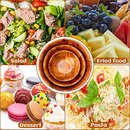Didaey 12 Pcs Wooden Salad Bowl Set Wooden Bowls for Snack Wood Stackable Round Serving Woven Bowl for Kitchen Meal Party and Salad Fruit Vegetable Snack, 6/8/10 Inch