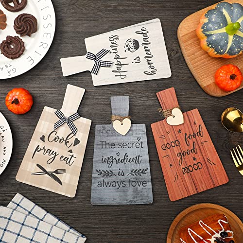 Chunful 4 Pcs Kitchen Cutting Board Wall Decor Sign 4 x 7 Farmhouse Wooden Kitchen Wall Hangings Rustic Tiered Tray Decor Wood Art Hanging Sign with Hooks for Home Dining Living Room Cafe