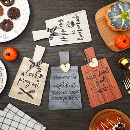 Chunful 4 Pcs Kitchen Cutting Board Wall Decor Sign 4 x 7 Farmhouse Wooden Kitchen Wall Hangings Rustic Tiered Tray Decor Wood Art Hanging Sign with Hooks for Home Dining Living Room Cafe