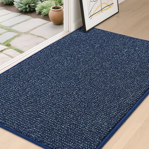 BEQHAUSE Dirt Trapper Door Mat 32" x 48", Non-Slip Washable Doormats, Blue | Entrance Mat Dirt Resistant and Absorbent Welcome Mat, Low Profile Floor Mats for Front Back Door and Entryway - color: Blue, size: 32" X 48" (Rectangular)