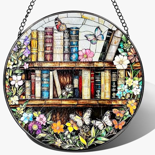 8'' Stained Glass Suncatcher Ornament, Stained Glass Window Hanging, Sun Catchers for Windows Hanging Ornaments, Window Decor | Book Club Gift, Fantasy Book Lover Gift, Reader Gifts - color: Book
