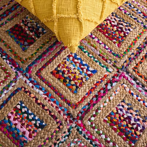 SAFAVIEH Cape Cod Collection Accent Rug - 4' x 6', Natural & Red, Handmade Flat Weave Diamond Braided Jute & Denim, Ideal for High Traffic Areas in Entryway, Living Room, Bedroom (CAP354B) - color: Natural/Red, size: 4' x 6' (Rectangular)