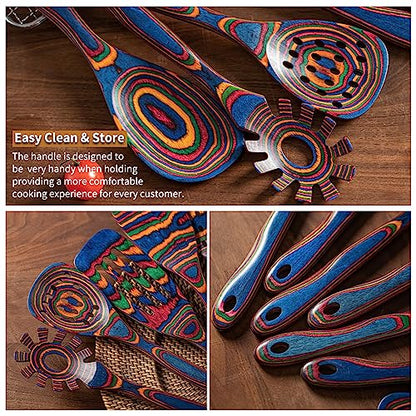 Gudamaye Pakka wood 7-Piece Blue Wooden Cooking Utensils, Wooden Spoons for Cooking, Wooden Spoon Set, Wooden Kitchen Utensil set, Pakkawood Cooking Spoons, Non-Stick Spoon,Pakkawood kitchen utensils - style: Pakkawood 7 PCS Blue