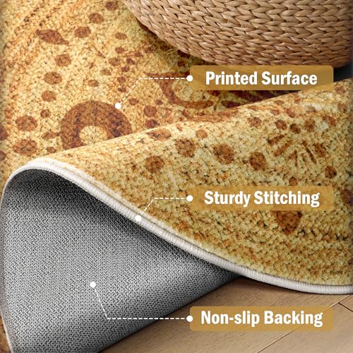 Carvapet 5ft Round Area Rug Washable Jute Style Low Pile Carpet | Stain resistant rug with non slip backing and foldable design for living rooms, bedrooms, offices and bathrooms - color: S-brown, size: 5' (Round)