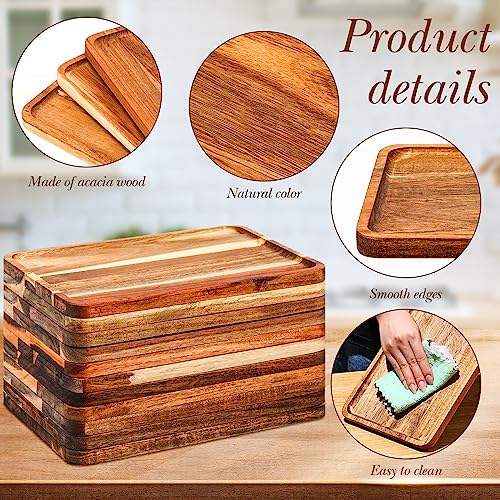 Roshtia 12 Pcs Acacia Wood Serving Tray Dinner Plates,8'' X 12'' X 0.6'' | Rectangular Wooden Platter Food Tray Cheese Charcuterie Board Bulk for Fruit Vegetable Appetizer Christmas Party Supplies - size: 8'' X 12'' X 0.6''