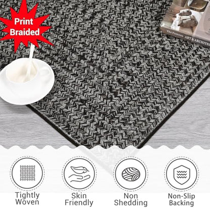 ROYHOME Runner Rug Print Braided Hallway Runner Rug Washable Entryway Rug | Stain Resistant Non-Slip Area Rug Farmhouse Solid Printed Textured Carpet for Bedroom Laundry Kitchen, Grey/Brown, 2' x 6' - color: Grey/Brown, size: 2' x 6' (Rectangular)