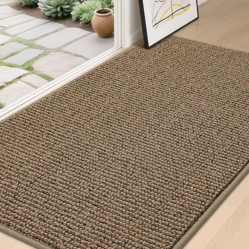 BEQHAUSE Dirt Trapper Door Mat 36" x 60", Non-Slip Washable Doormats, Beige | Entrance Mat Dirt Resistant and Absorbent Welcome Mat, Low Profile Floor Mats for Front Back Door and Entryway - color: Beige, size: 36" X 60" (Rectangular)