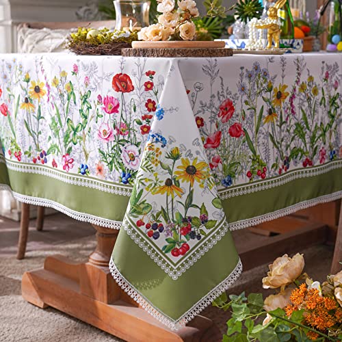 SUTAVIA Floral Tablecloth 60"x104" Rectangular Green Butterfly Lace | Wildflower Waterproof Summer Table Cloth Embroidery Lace Farmhouse Decor for Home Dining Room Outdoor Picnic - color: Green Butterfly, size: 104" x 60" (Rectangular)