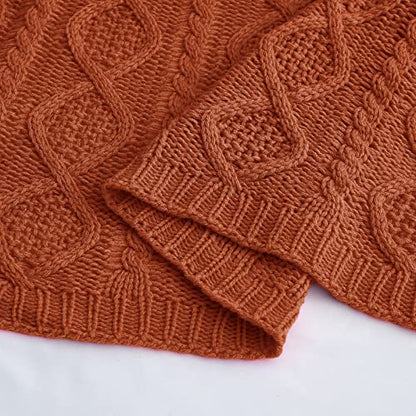 Homiest Rust Cable Knit Throw Blanket Set of 3, with 2 Pillow Covers | Pure Acrylic, Lightweight & Breathable, All-Season Use, Machine Washable, Wrinkle & Fade Resistant, for Couch Bed And Sofa - color: Rust, size: 50 x 60 Inch Blanket & 18 x 18 Inch Pill