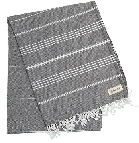 Bersuse Towels Anatolia XL Beach Blanket Throw Blanket Turkish Towel 100% Cotton Extra-Large Quick-Dry Lightweight Premium Peshtemal Towel - 61x82 Inches, Anthracite - color: Anthracite
