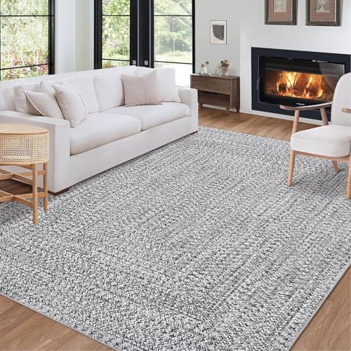 ROYHOME Washable Area Rug Print Braided Area Rugs for Entryway | Stain Resistant Non-Slip Carpet Farmhouse Solid Printed Textured Accent Rug Floor Cover for Dining Bedroom, Grey, 3' x 5' - color: Grey, size: 3' x 5' (Rectangular)