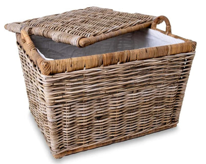 The Basket Lady Lift-Off Lid Wicker Storage Basket, L, Serene Grey | Outside: 24.5" L x 18" W x 17.5" H | Inside: 21.5"L x 15.5"W x 14"H - Handcrafted by artisans from natural rattan - color: Serene Grey, size: Large