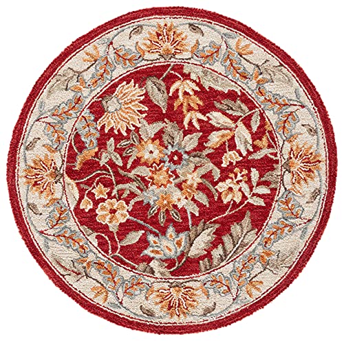 SAFAVIEH Chelsea Collection 3' Round Red HK141C Hand-Hooked French Country Wool Area Rug - color: Red, size: 3' (Round)