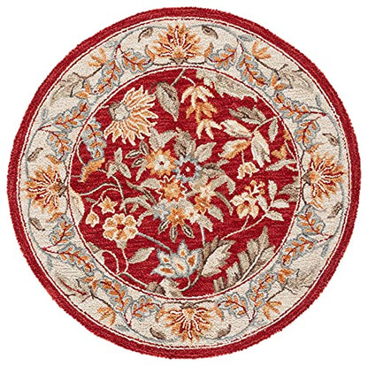 SAFAVIEH Chelsea Collection 3' Round Red HK141C Hand-Hooked French Country Wool Area Rug - color: Red, size: 3' (Round)