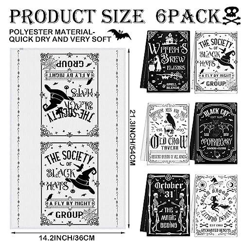 Ganeen 6 Pcs Halloween Kitchen Towels The Undead Gothic Art Dishtowels Set Halloween Skull Tea Skull Gifts Tarot Hand Towels for Cooking Baking Home Kitchen - color: Traditional