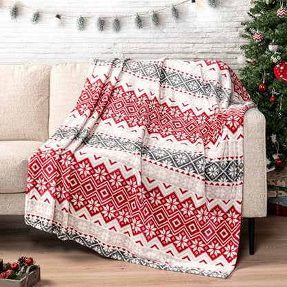 PAVILIA Christmas Throw Blanket | Holiday Christmas Red Fleece Blanket | Soft, Plush, Warm Winter Cabin Throw, 60x80 (Red Snowflakes) - color: Holiday - Snowflakes, size: 60 X 80 Inches - Twin