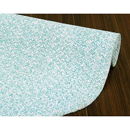Super Area Rugs Farmhouse Braided Rug Cotton Kitchen Reversible Carpet Turquoise & White, 2' X 3' Oval - color: Turquoise & White, size: 2' x 3' (Oval)