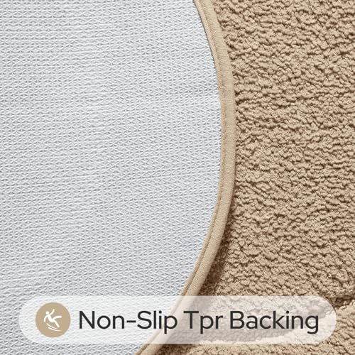 HOMEIDEAS Beige Oval Bathroom Rug Sets 2 Piece 20" x 32" + 16" x 24" | Microfiber Bath Mats, Non-Slip TPR Backing, Ultra Absorbent & Quick Dry, Machine Washable for Bathroom, Shower, Tub - color: Beige