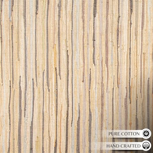 Chindi Area Rug 3x5 Feet - Beige | Farmhouse Cotton Rag Rugs for Living Room, Easy Clean Braided Boho Carpet - color: Beige, size: 3 x 5 feet
